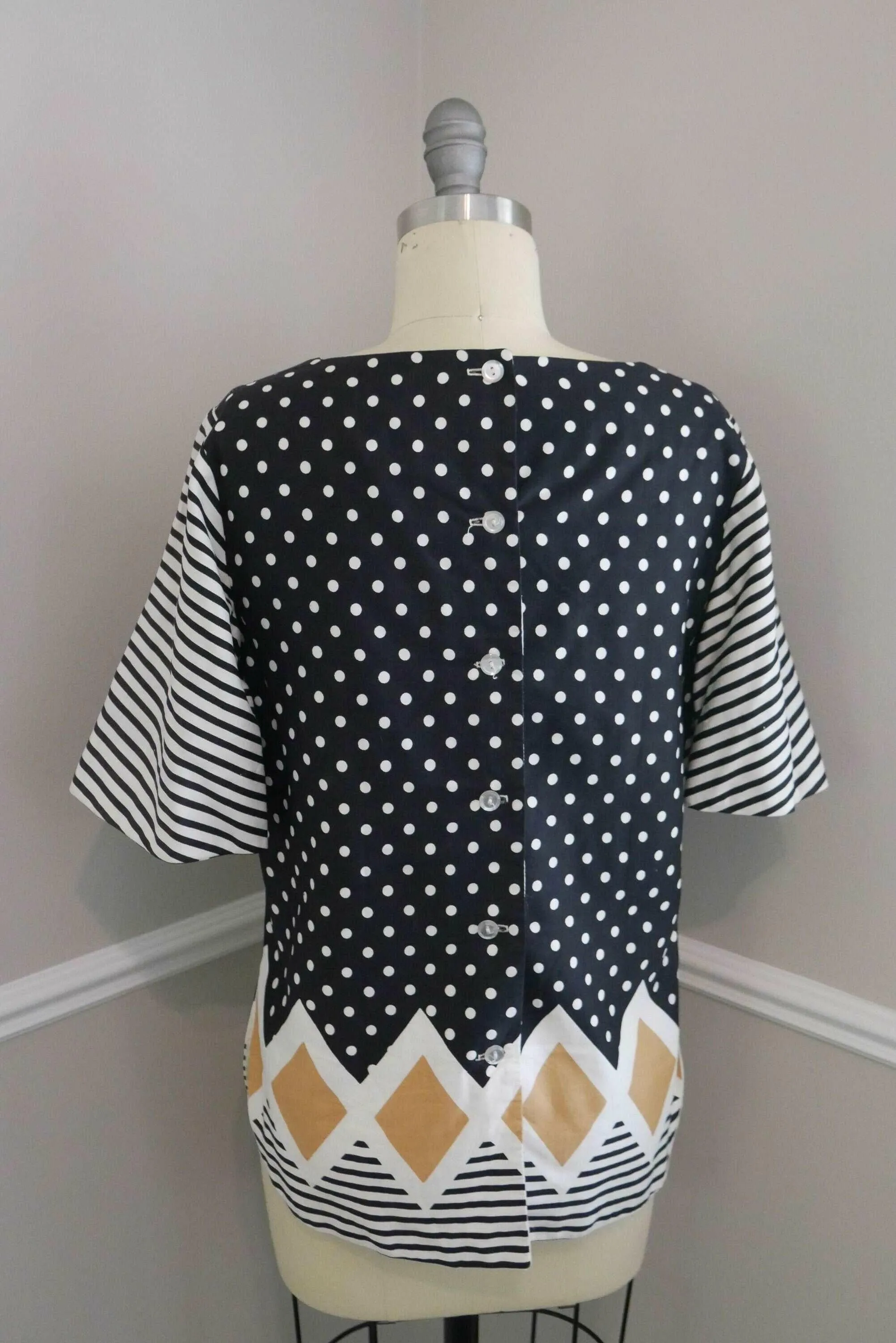 ON SALE Vintage 1960s Polka Dot Blouse / 60s retro button back blouse size S M