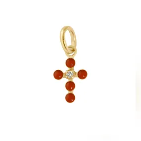 Pearled Cross Diamond Pendant, Ruby, Yellow Gold