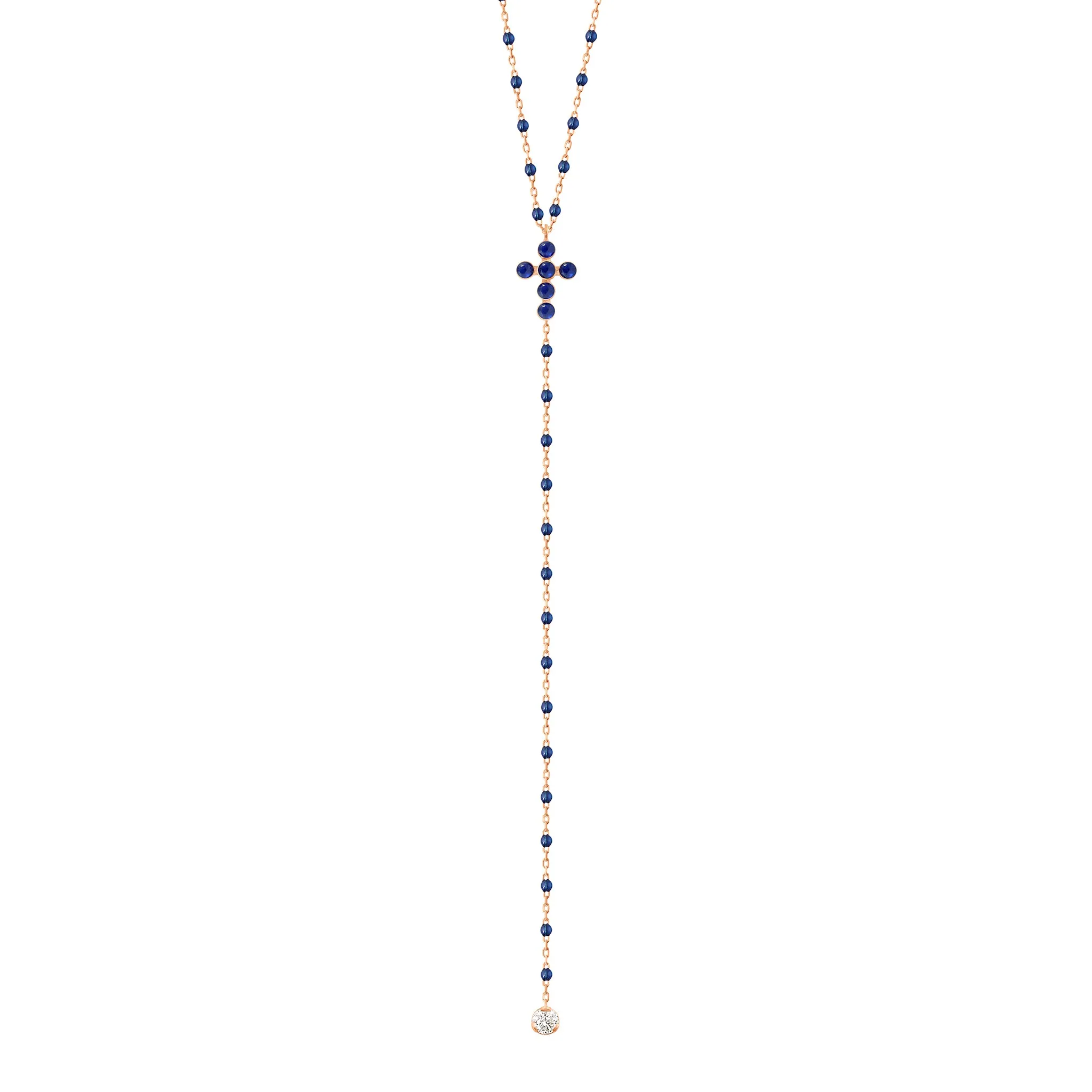 Pearled Cross Diamond Rosary, Lapis, Rose Gold