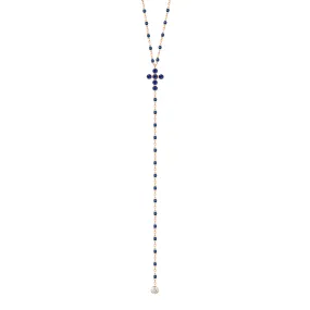 Pearled Cross Diamond Rosary, Lapis, Rose Gold