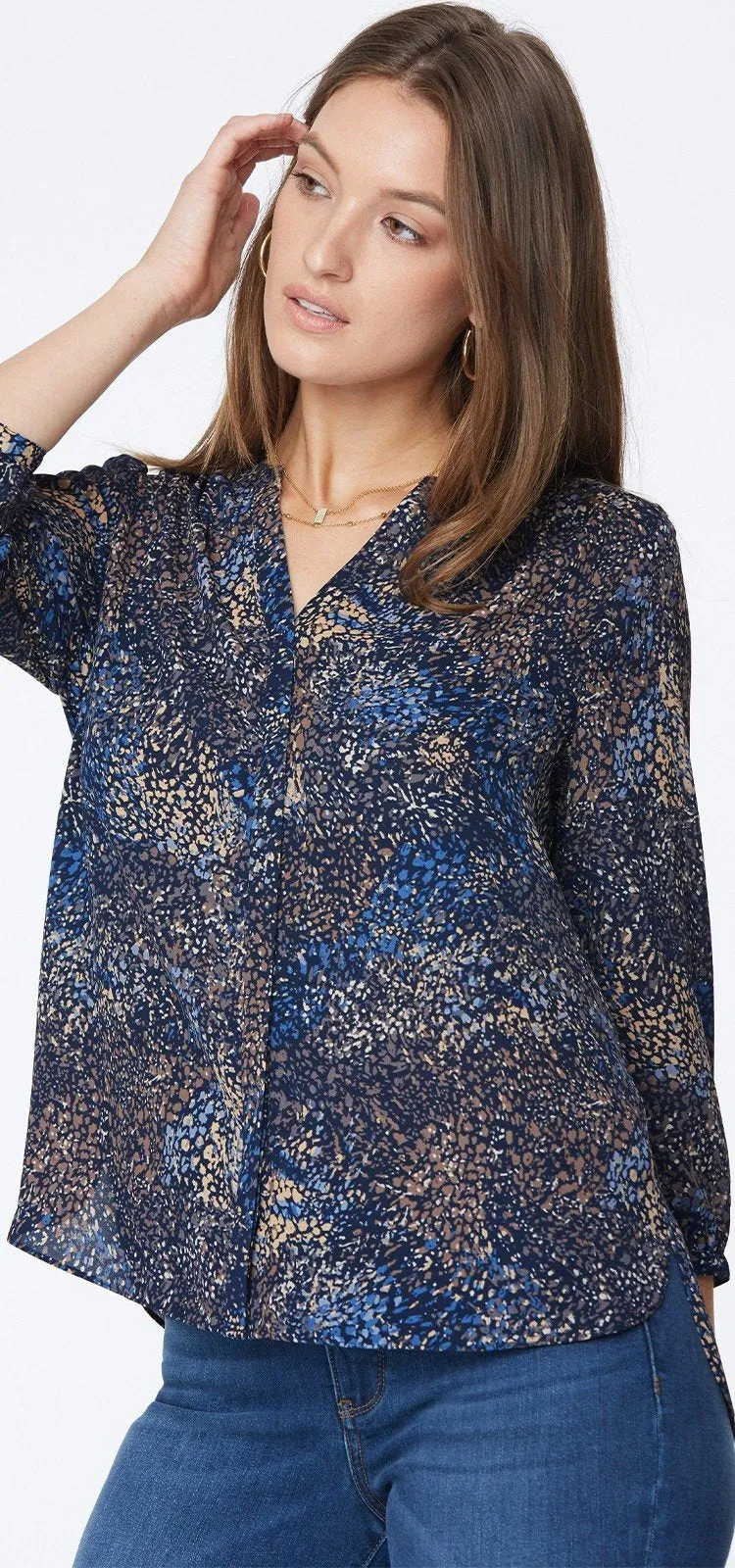 Pintuck Blouse Meerkleurige Print | Goleta Grove