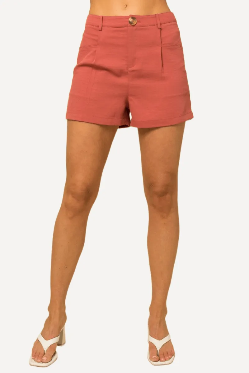 Pleated Shorts in Coral