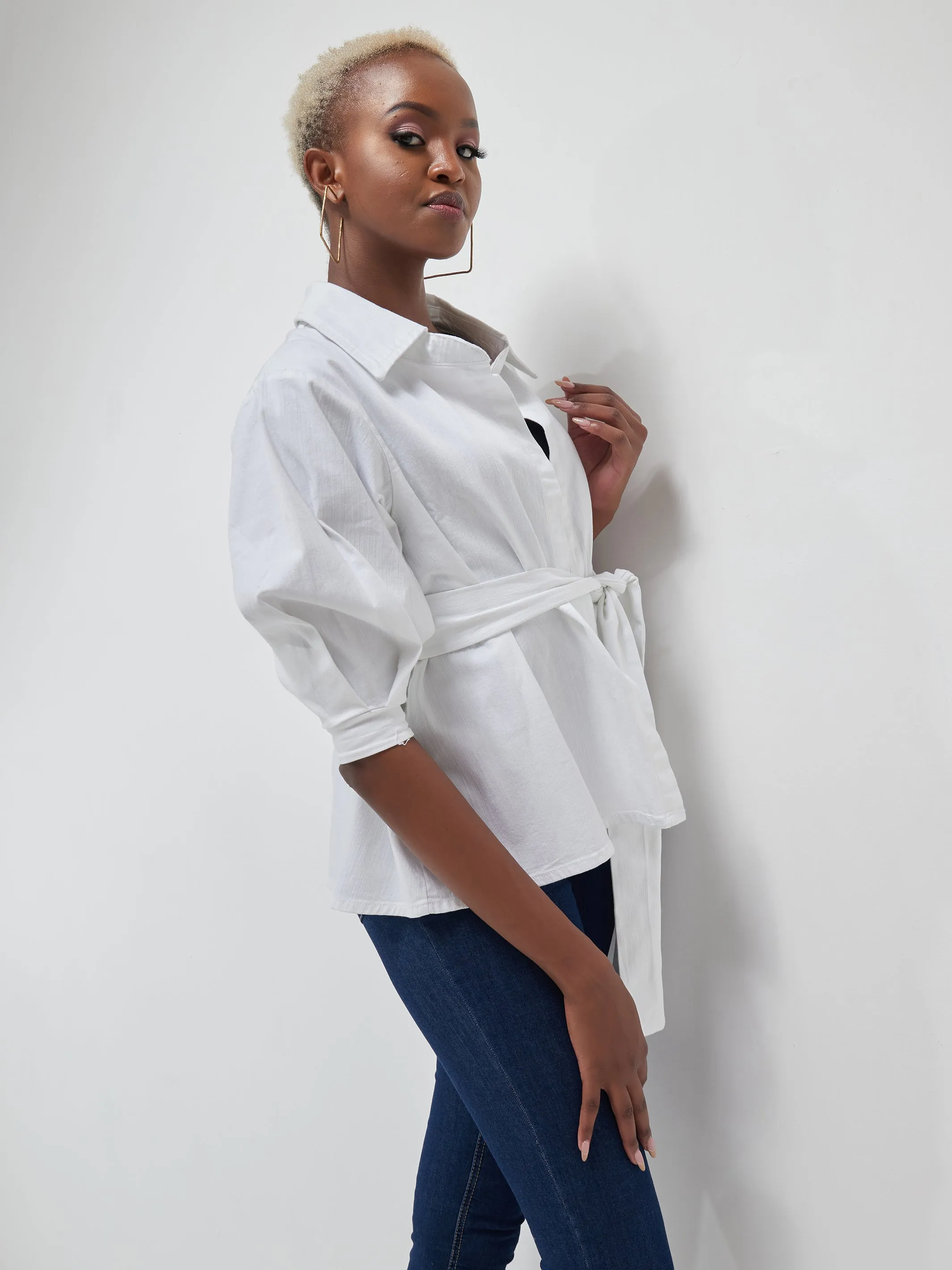 Safari Basic Belted Coat (Short) - White