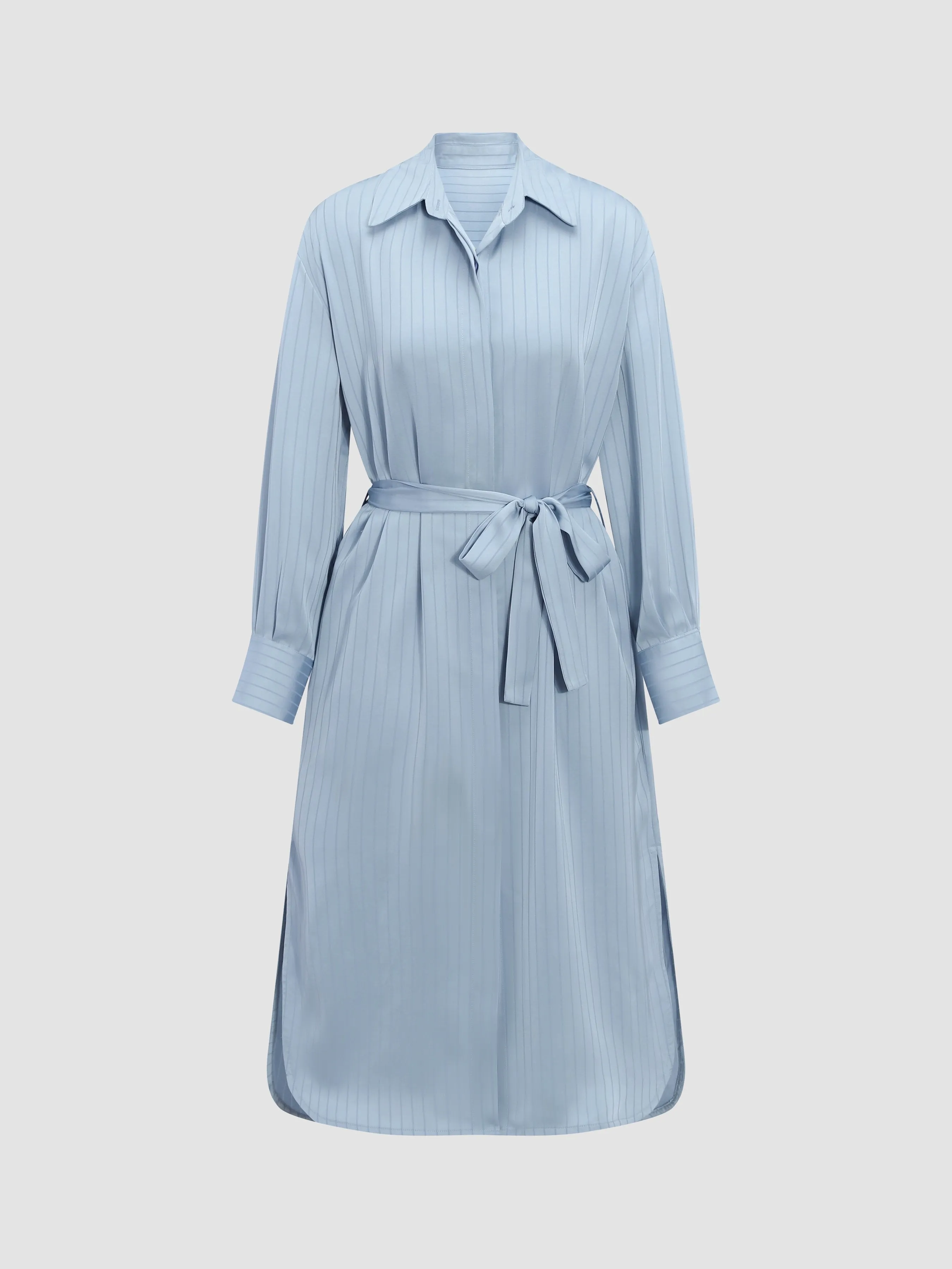 Satin Striped Belted Shirt Dress