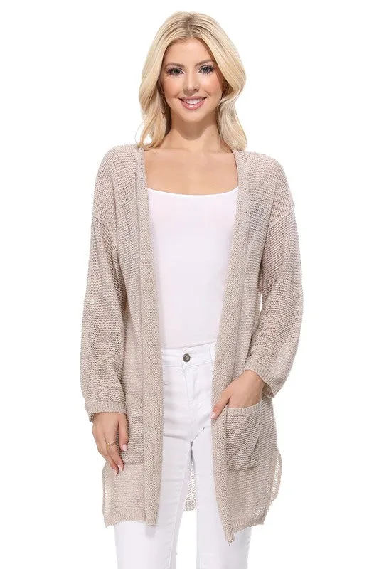 See Through Stitch Sweater Long Cardigan