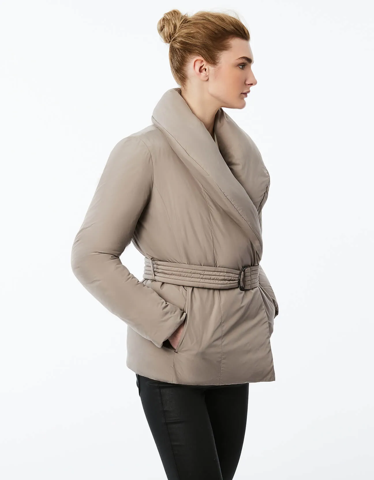 SHAWL WRAP BELTED PUFFER