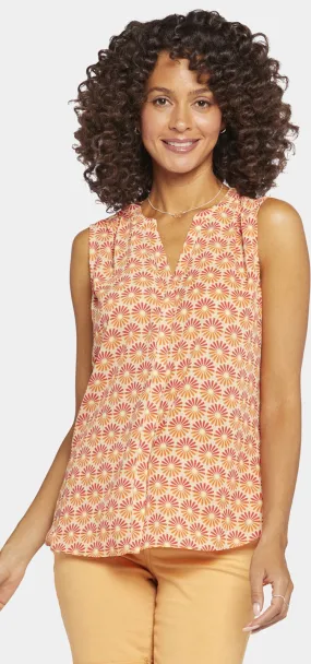 Sleeveless Pintuck Blouse Bloemenprint Oranje | Morning Glory