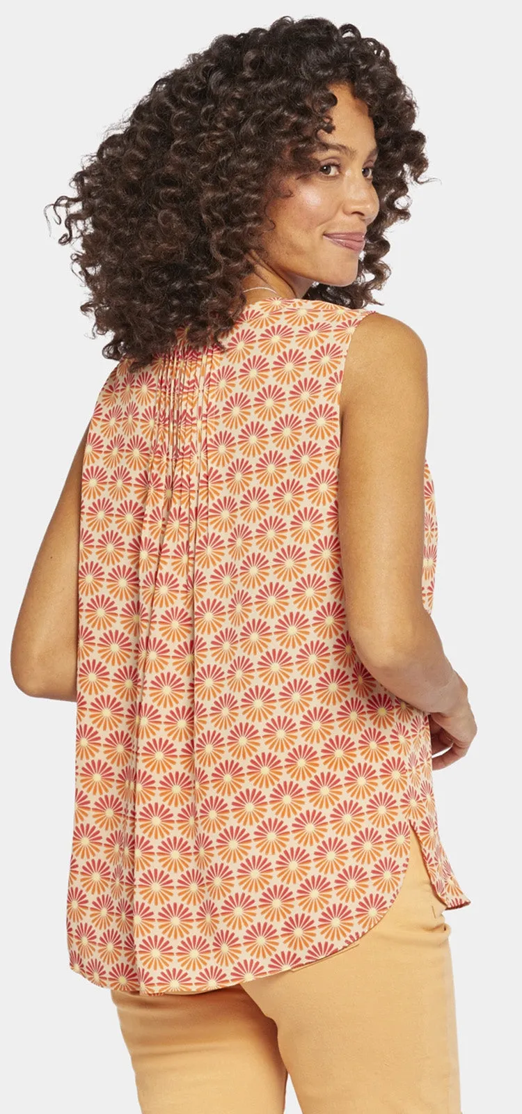 Sleeveless Pintuck Blouse Bloemenprint Oranje | Morning Glory