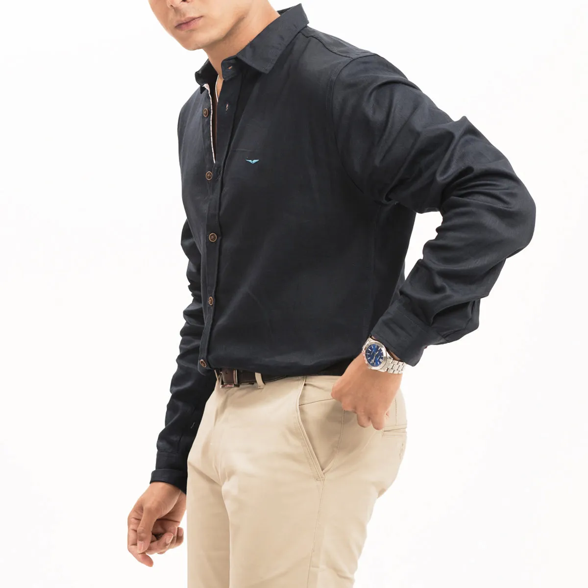 Solid Navy Casual Shirt