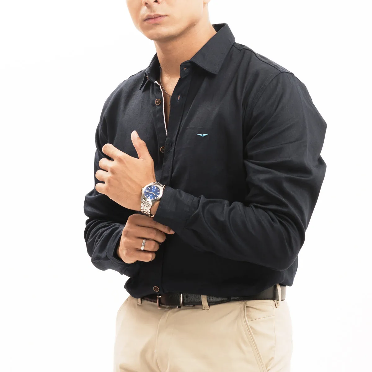 Solid Navy Casual Shirt