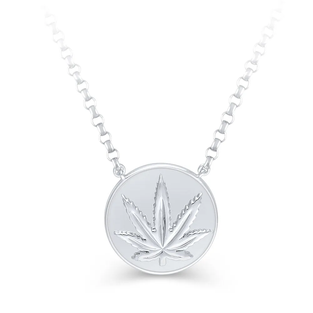 Sterling Silver Raised Sativa Leaf Necklace