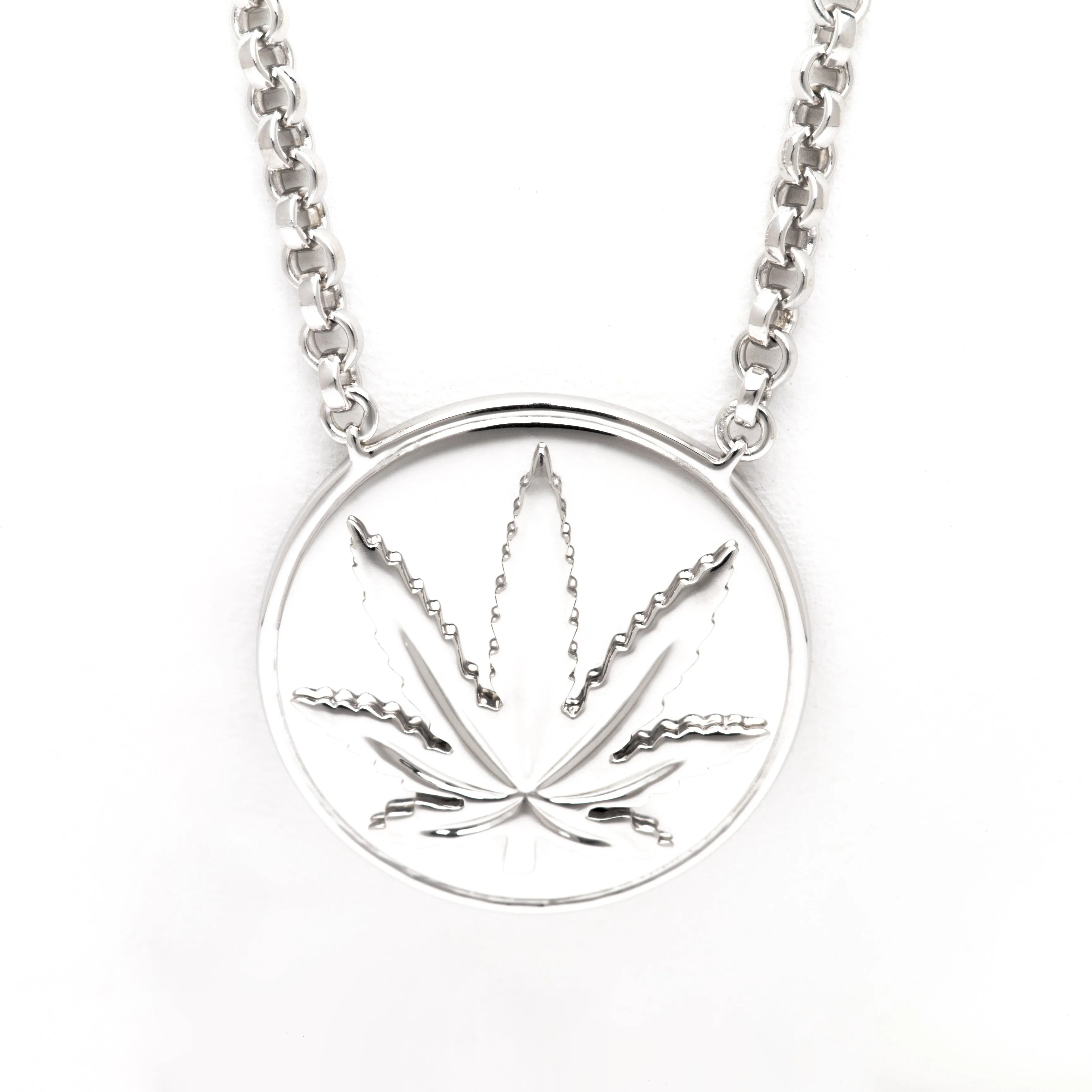 Sterling Silver Raised Sativa Leaf Necklace