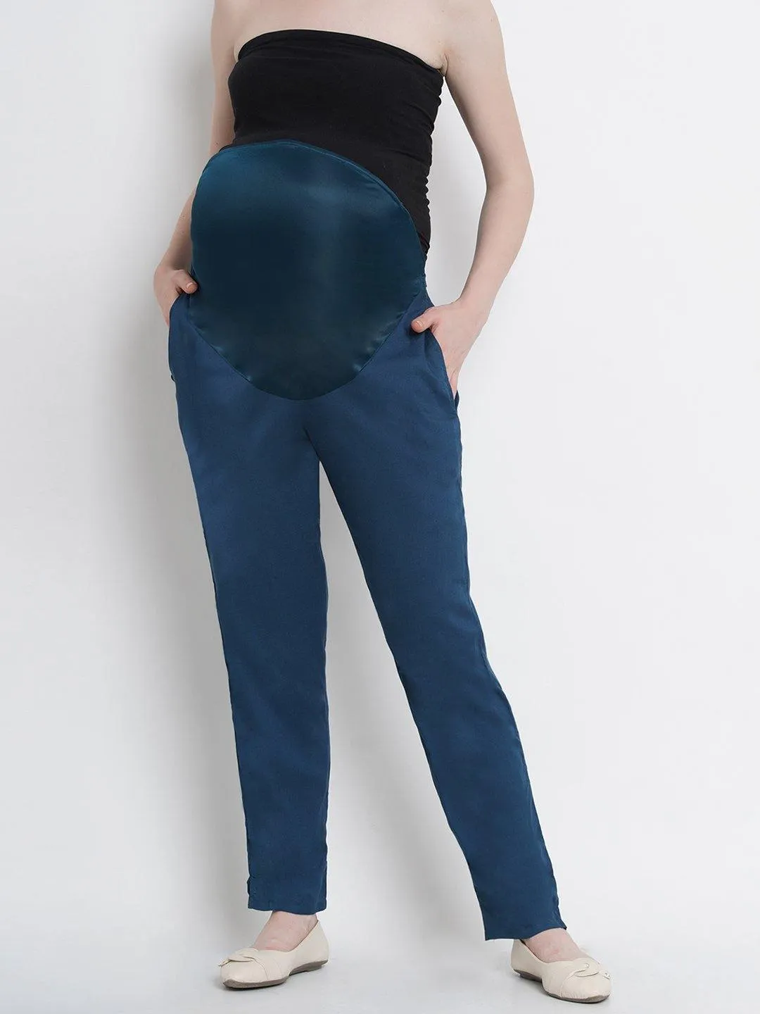 Teal Straight Maternity High waisted Pants