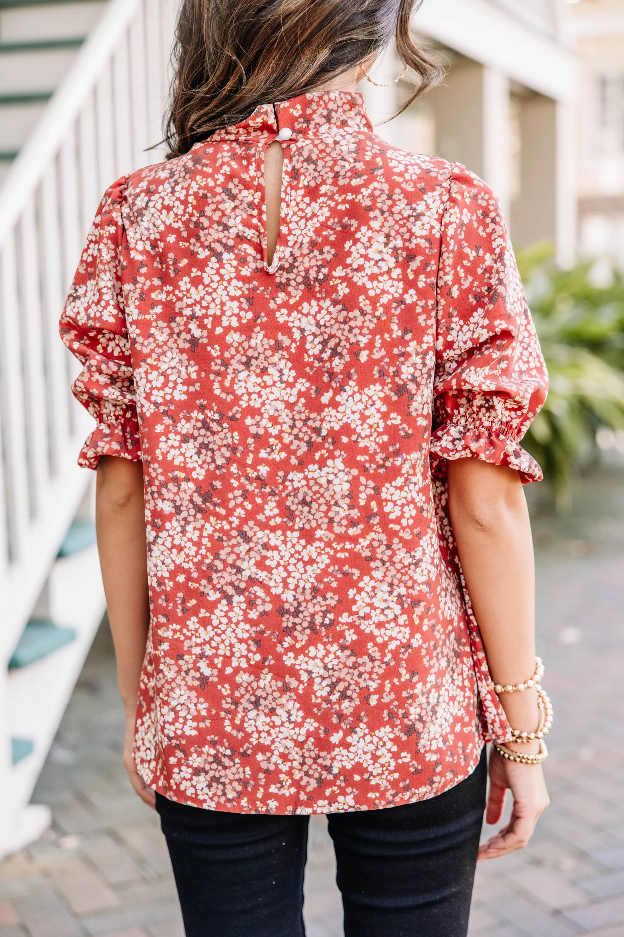 This Is The Time Marsala Red Ditsy Floral Blouse