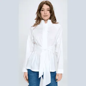 Thync Zip Front Blouse w/Side Ties - White