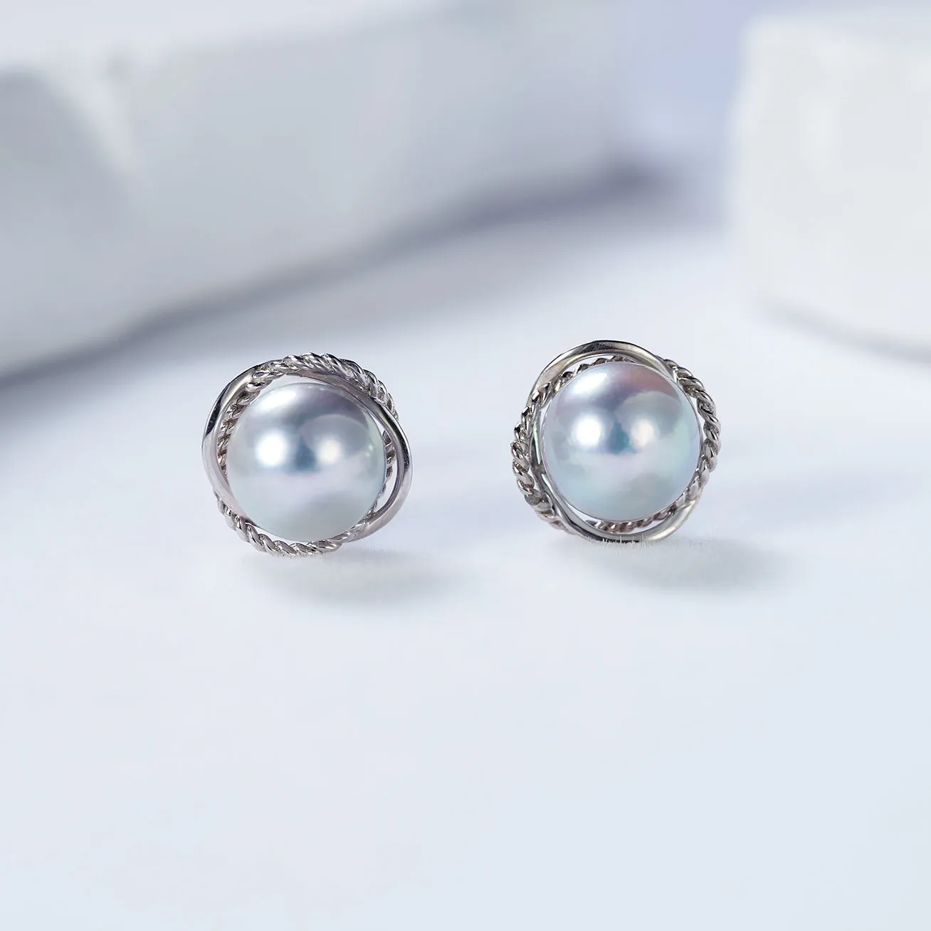 Top Grade 18K Gold Silver Blue Akoya Pearl Earrings KE00160