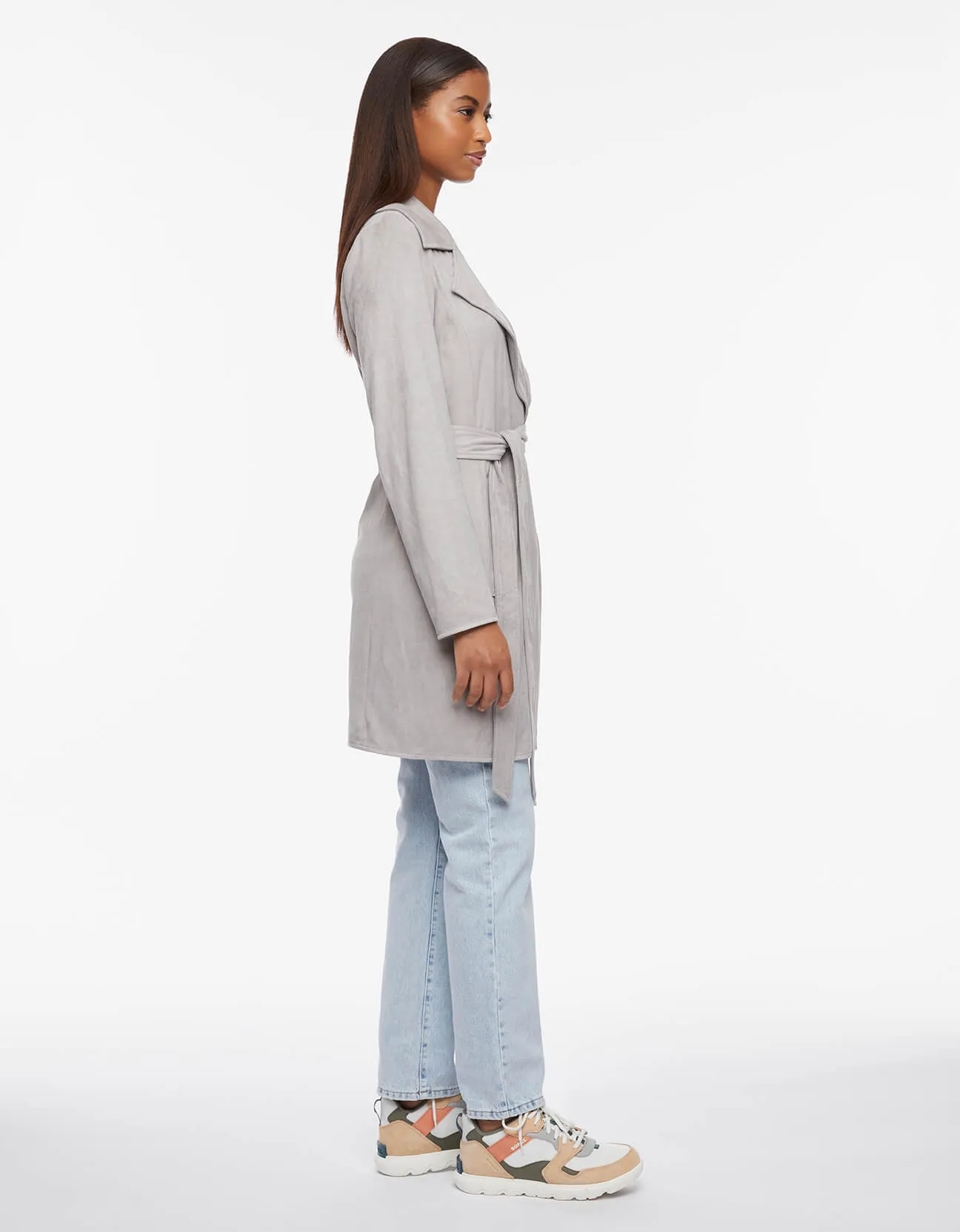 Vegan Suede Stretch Belted Wrap Jacket