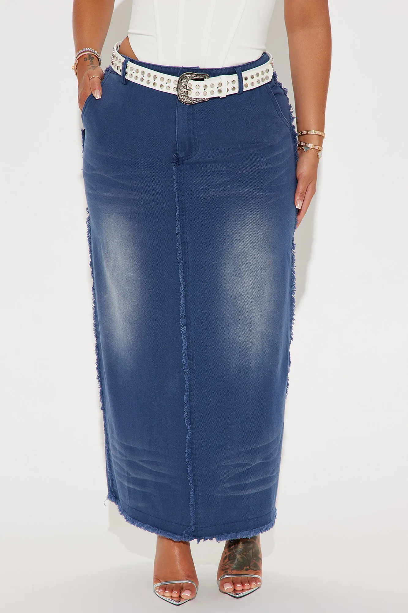 Weekend In Austin Belted Maxi Skirt - Blue