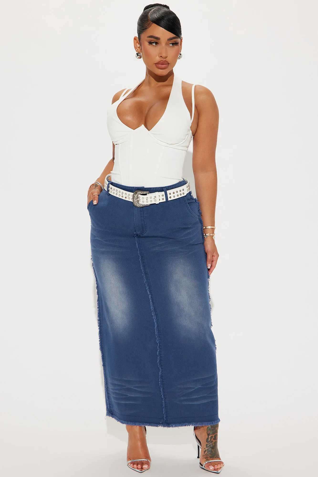 Weekend In Austin Belted Maxi Skirt - Blue