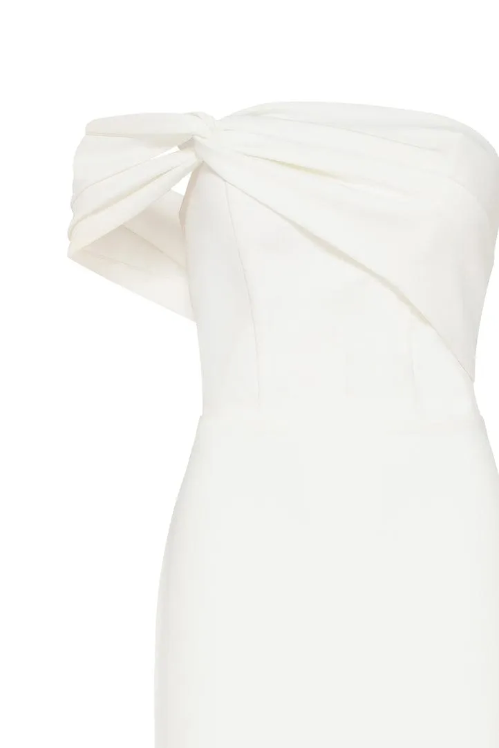 White Classy midi dress with open neckline