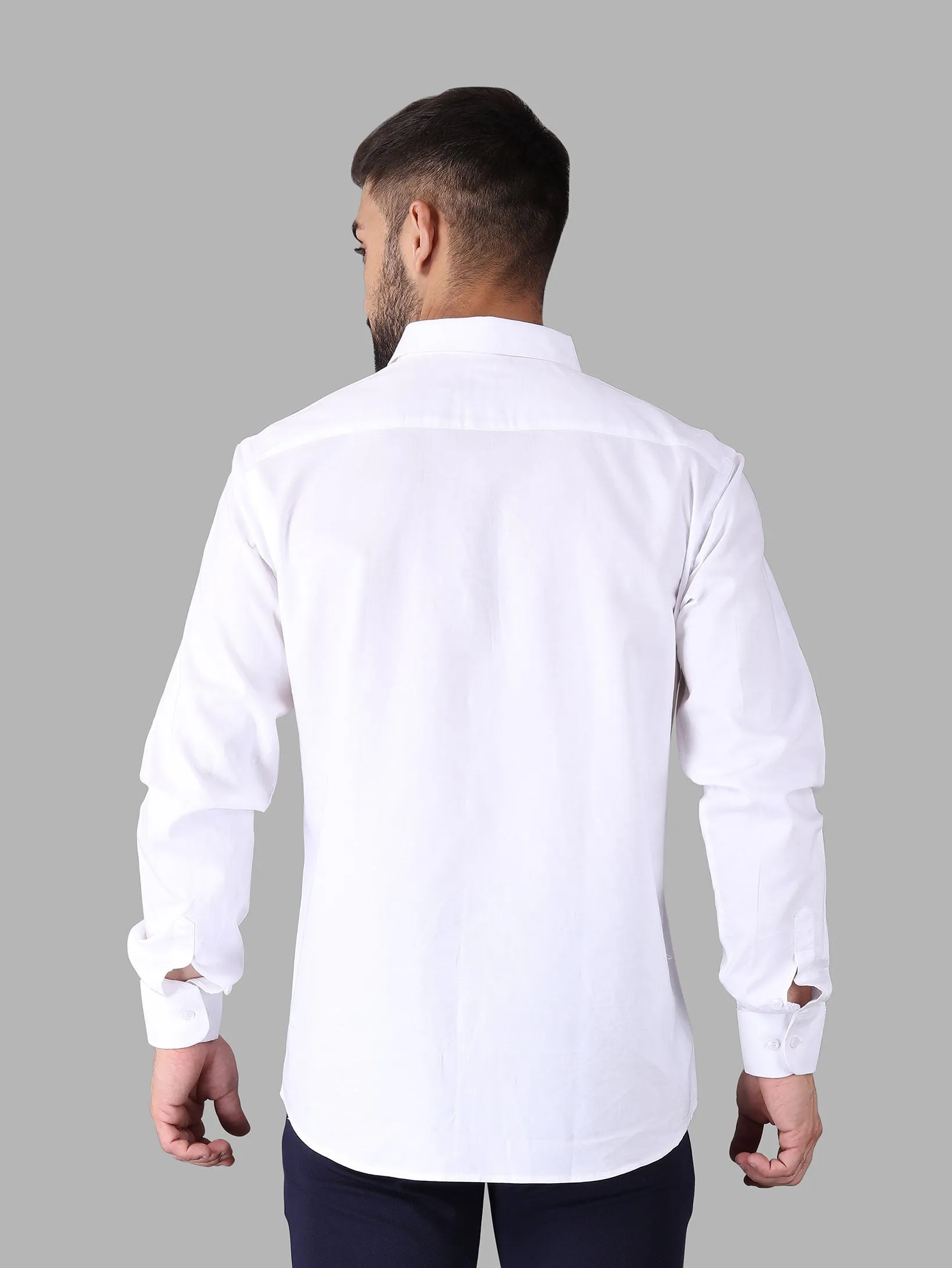 White Self Designer Casual Shirts