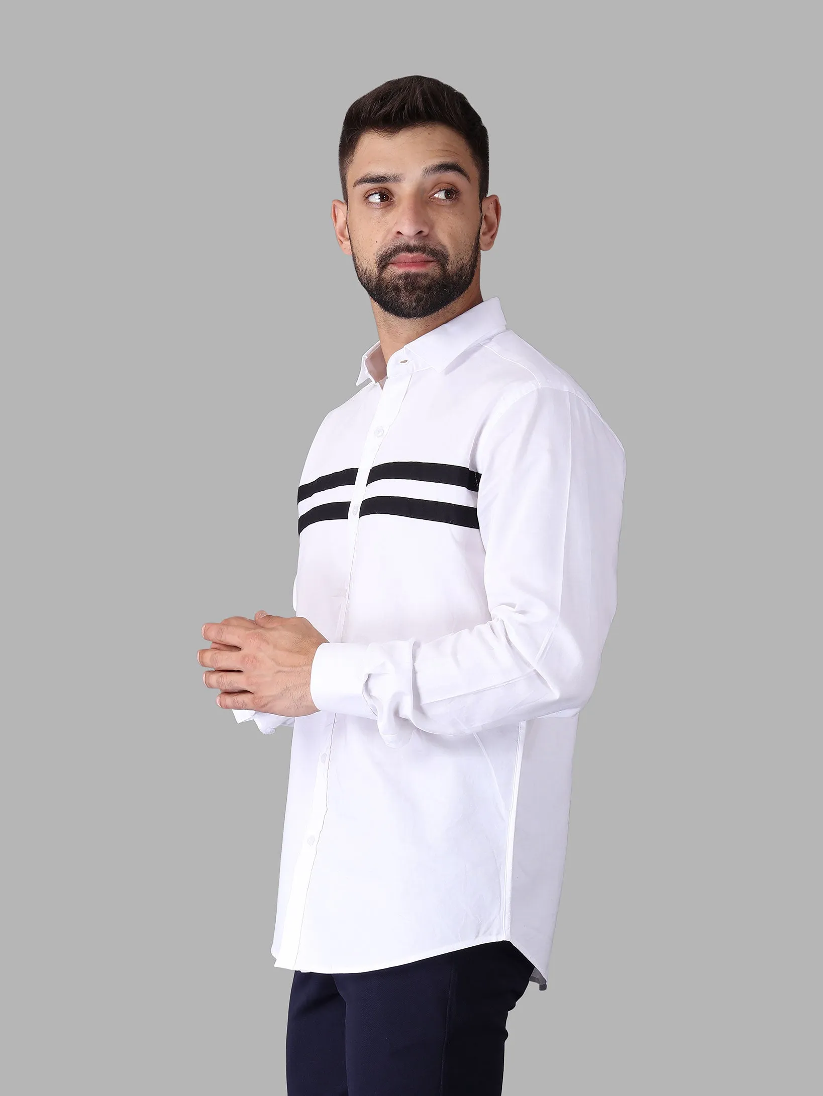 White Self Designer Casual Shirts