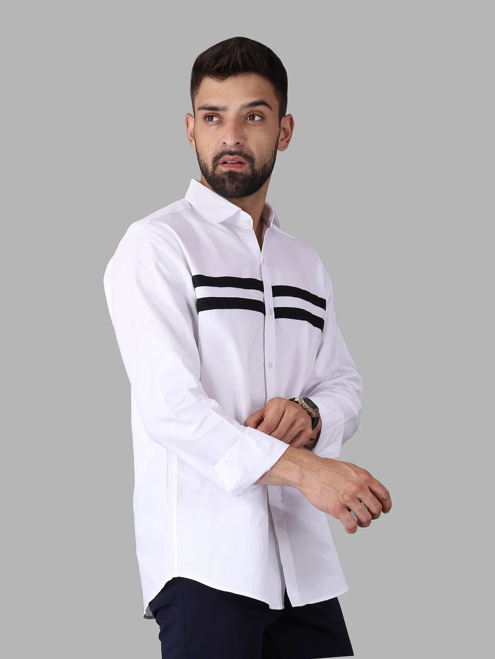 White Self Designer Casual Shirts