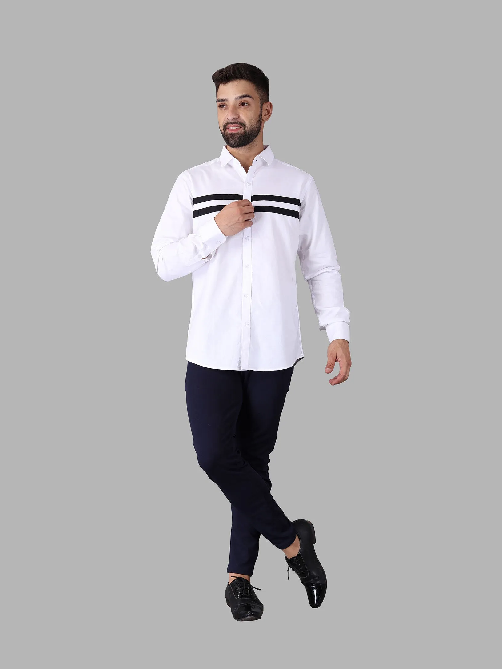 White Self Designer Casual Shirts