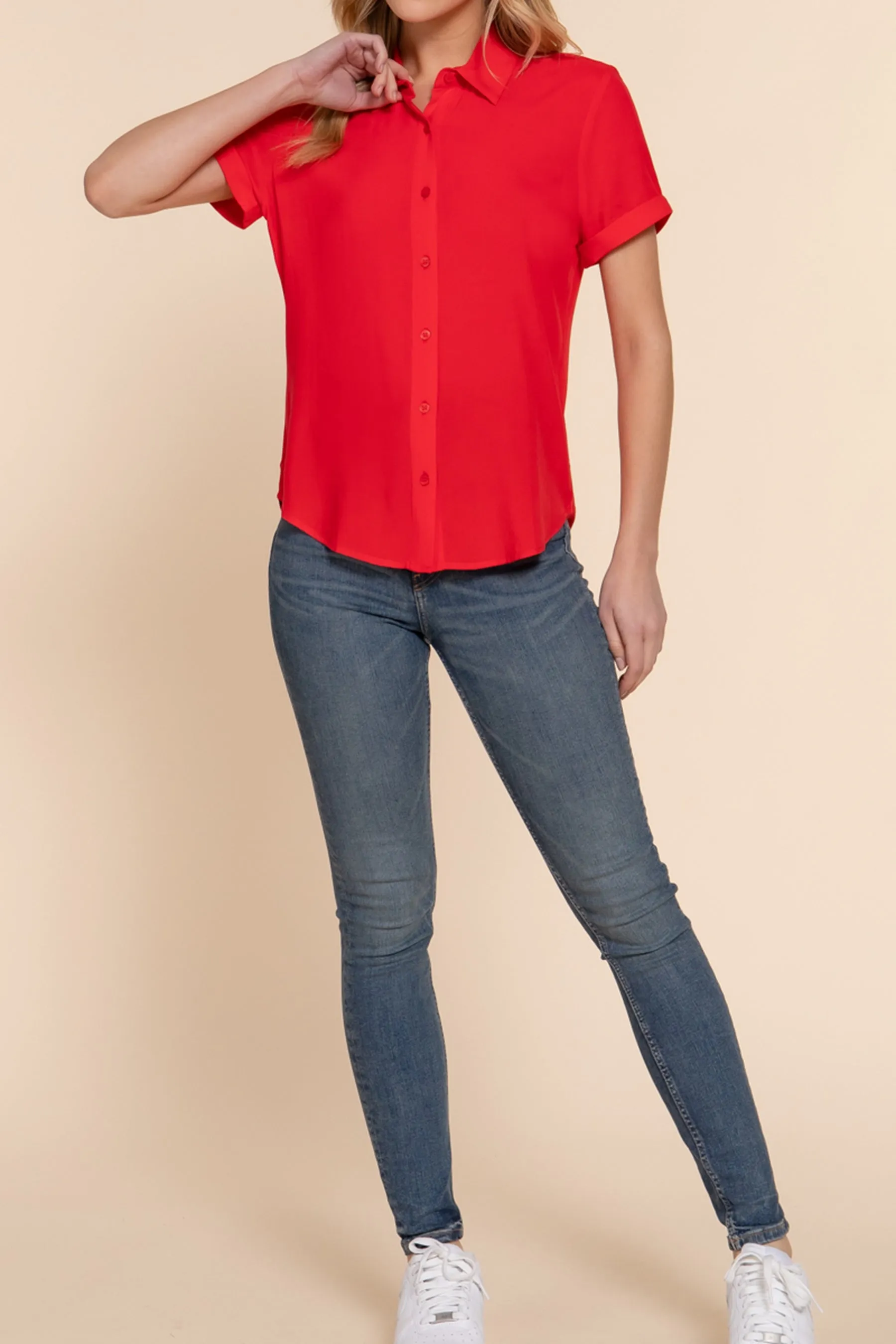 Women's Casual Short Sleeve Button-Down Blouse Shirt