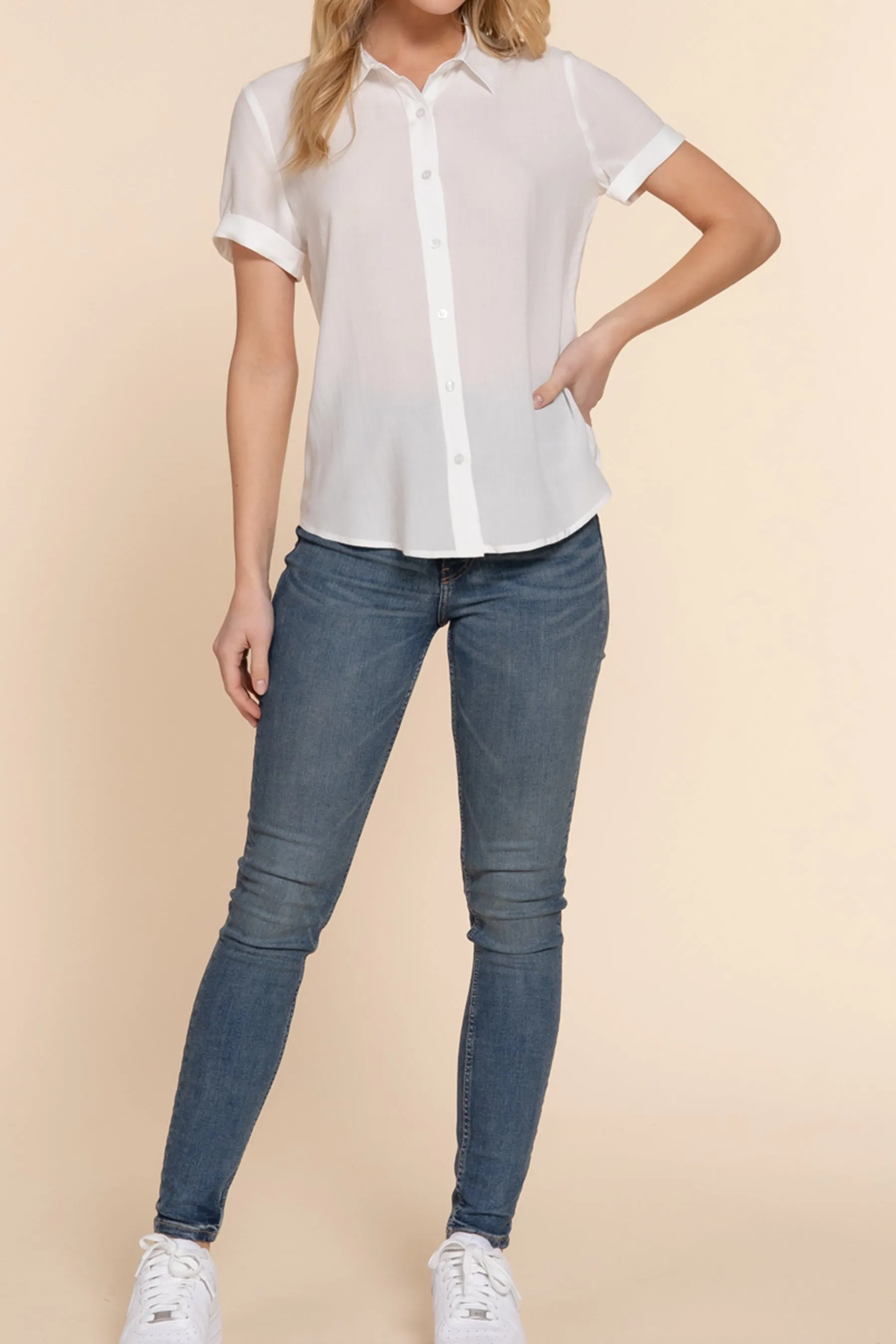 Women's Casual Short Sleeve Button-Down Blouse Shirt