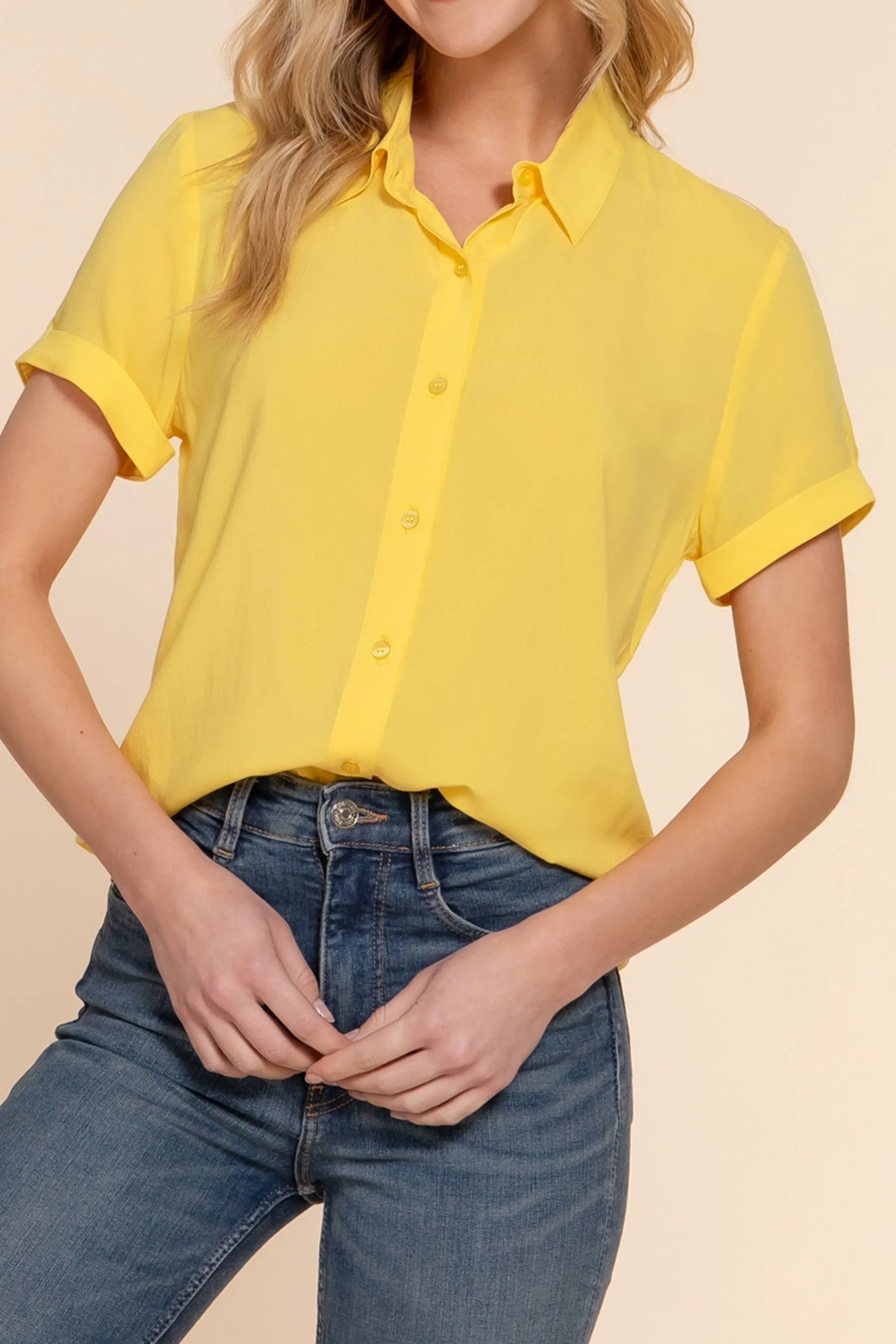 Women's Casual Short Sleeve Button-Down Blouse Shirt