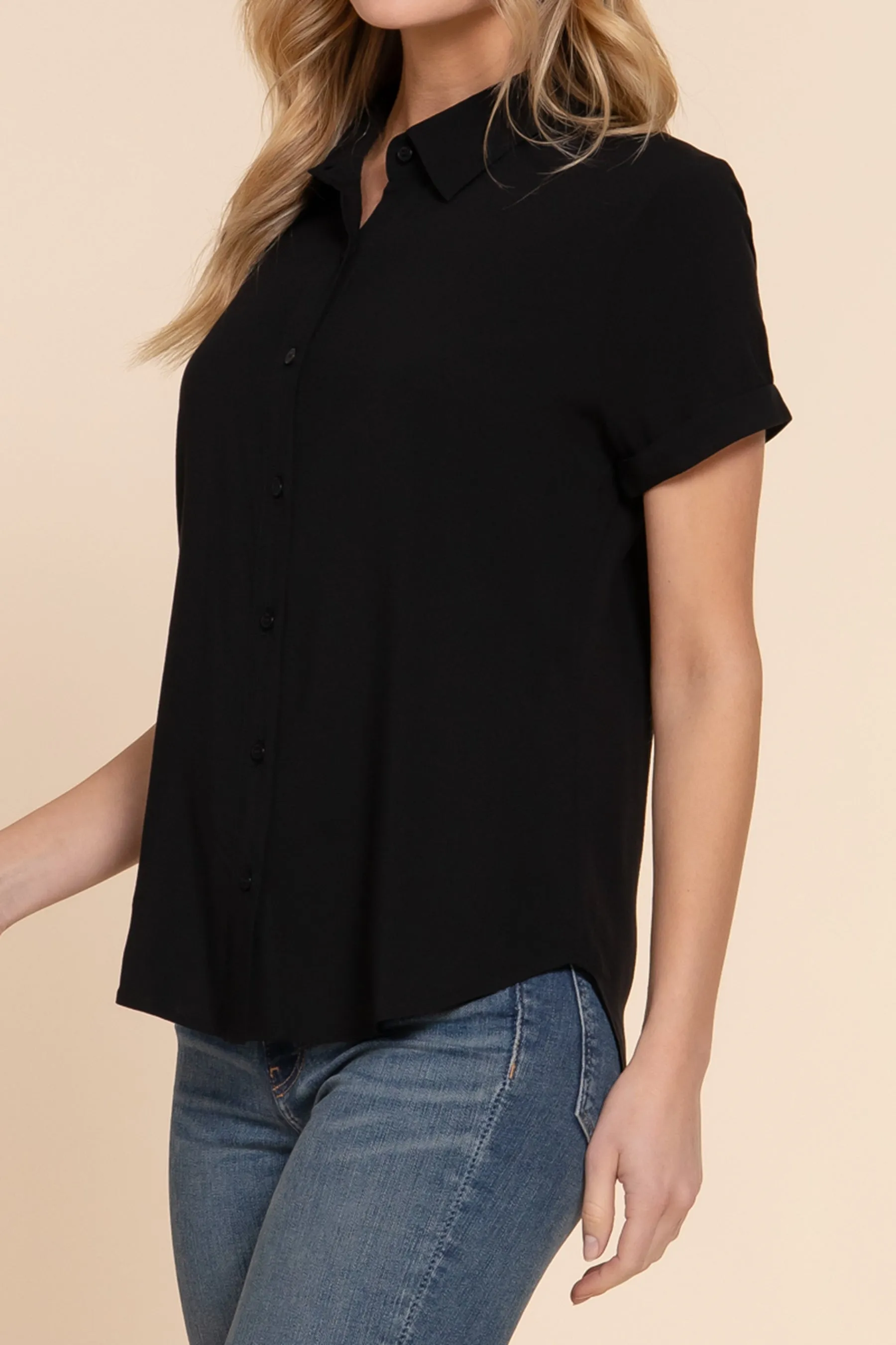 Women's Casual Short Sleeve Button-Down Blouse Shirt