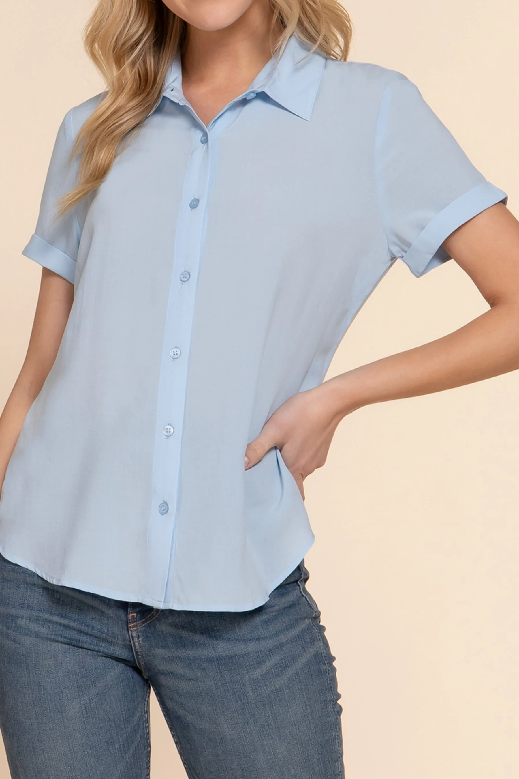 Women's Casual Short Sleeve Button-Down Blouse Shirt