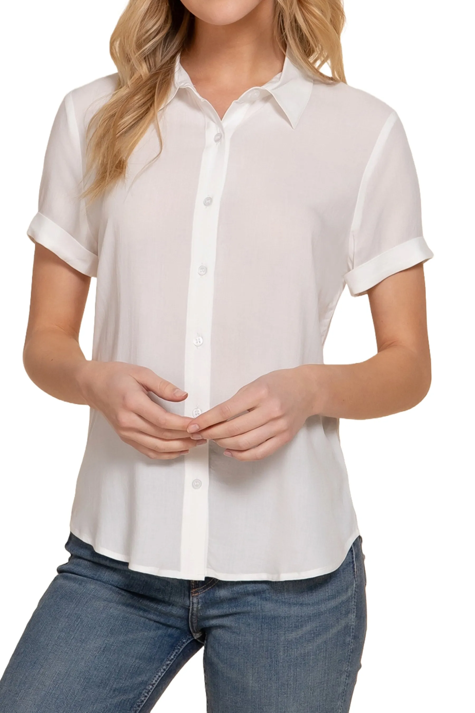 Women's Casual Short Sleeve Button-Down Blouse Shirt