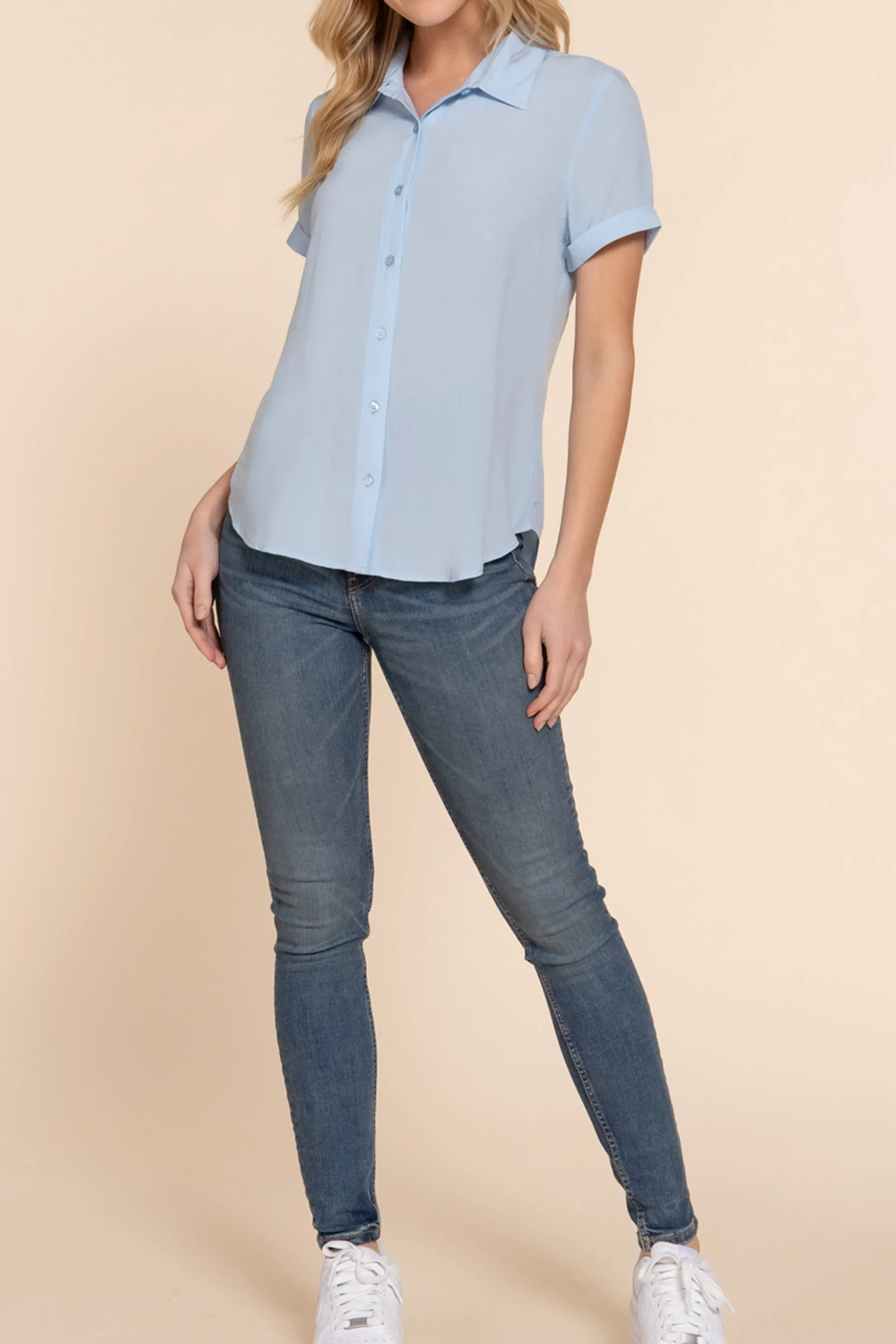 Women's Casual Short Sleeve Button-Down Blouse Shirt