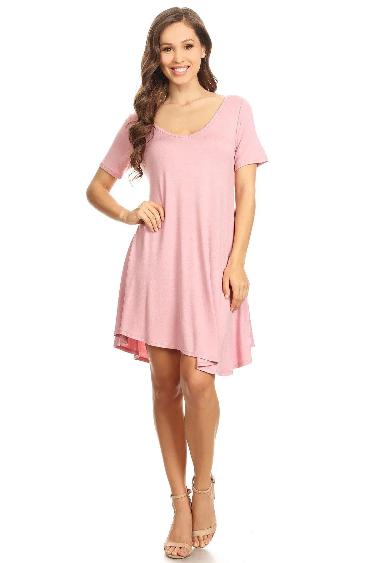 Women's Casual V-Neck Short Sleeves Solid Casual Dress