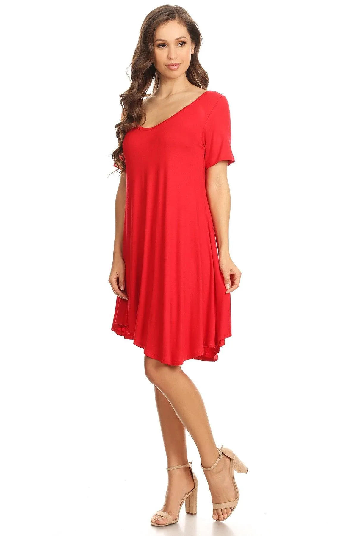 Women's Casual V-Neck Short Sleeves Solid Casual Dress