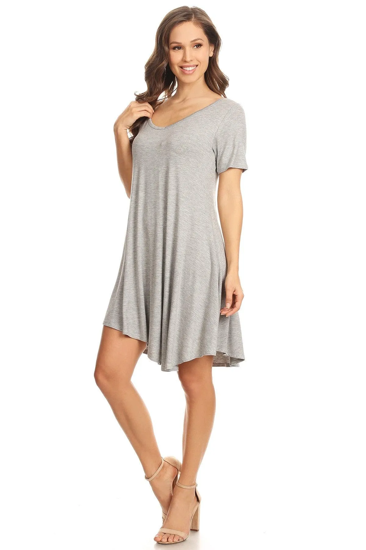 Women's Casual V-Neck Short Sleeves Solid Casual Dress