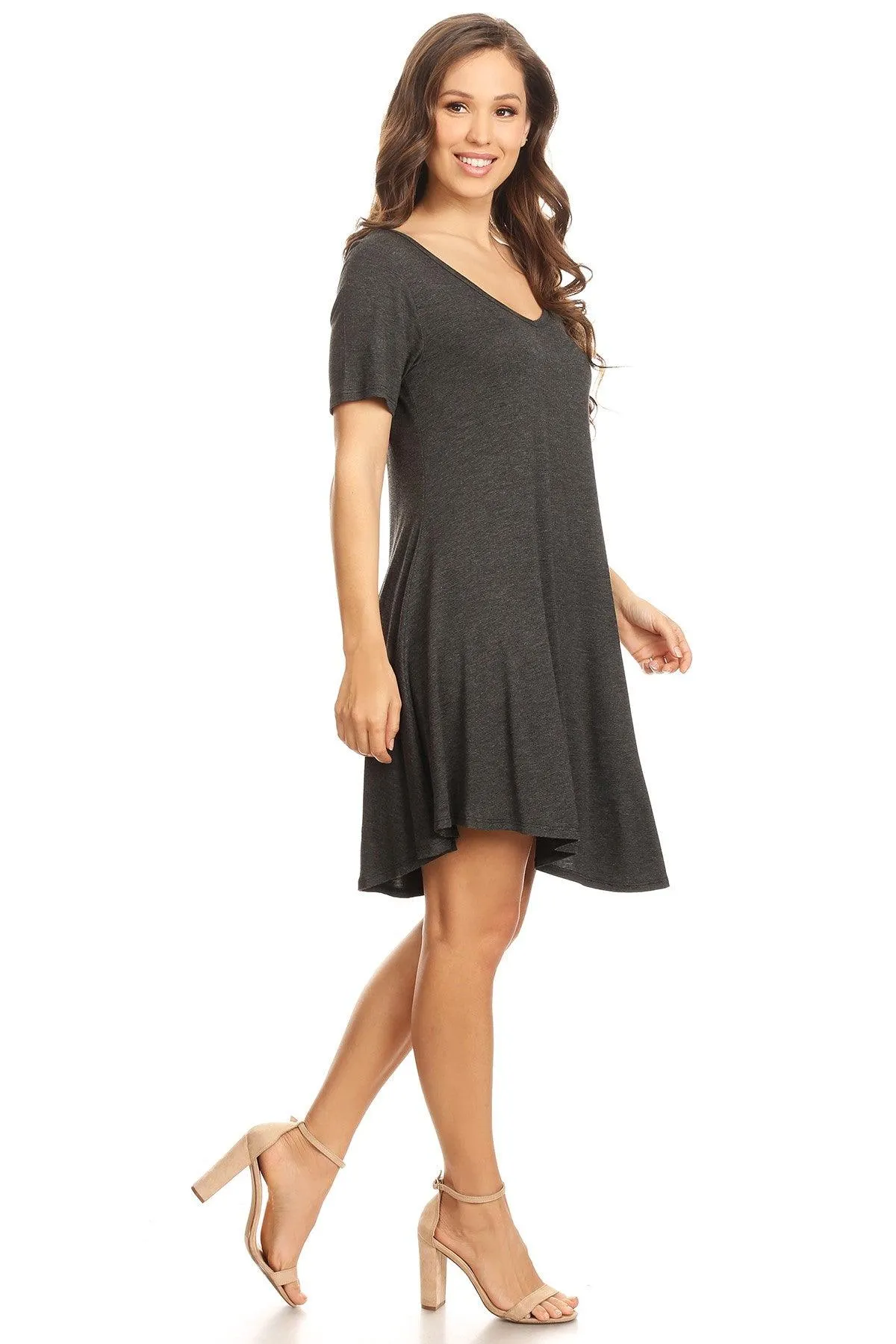 Women's Casual V-Neck Short Sleeves Solid Casual Dress