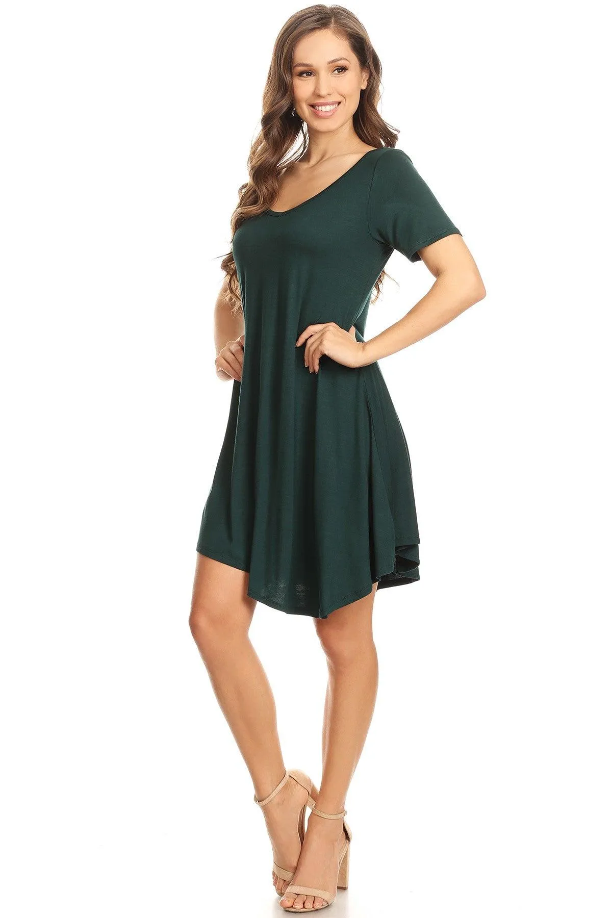 Women's Casual V-Neck Short Sleeves Solid Casual Dress