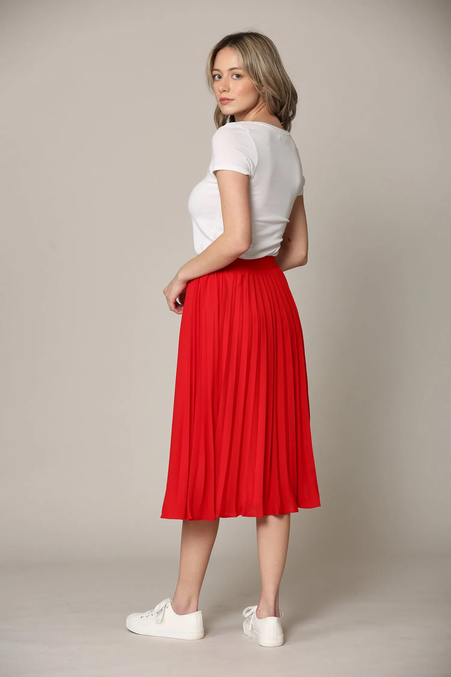 Women's Pleated Swing A-Line Midi Skirt